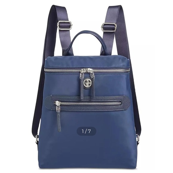 Giani Bernini Backpack Convertible Shoulder‎ Bag Double Zip Navy Blue - Picture 1 of 11